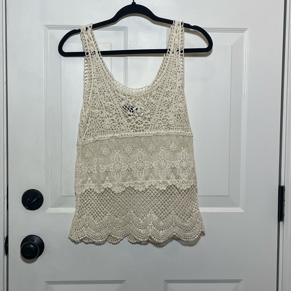 American Eagle Outfitters Cream Crochet Tank Top